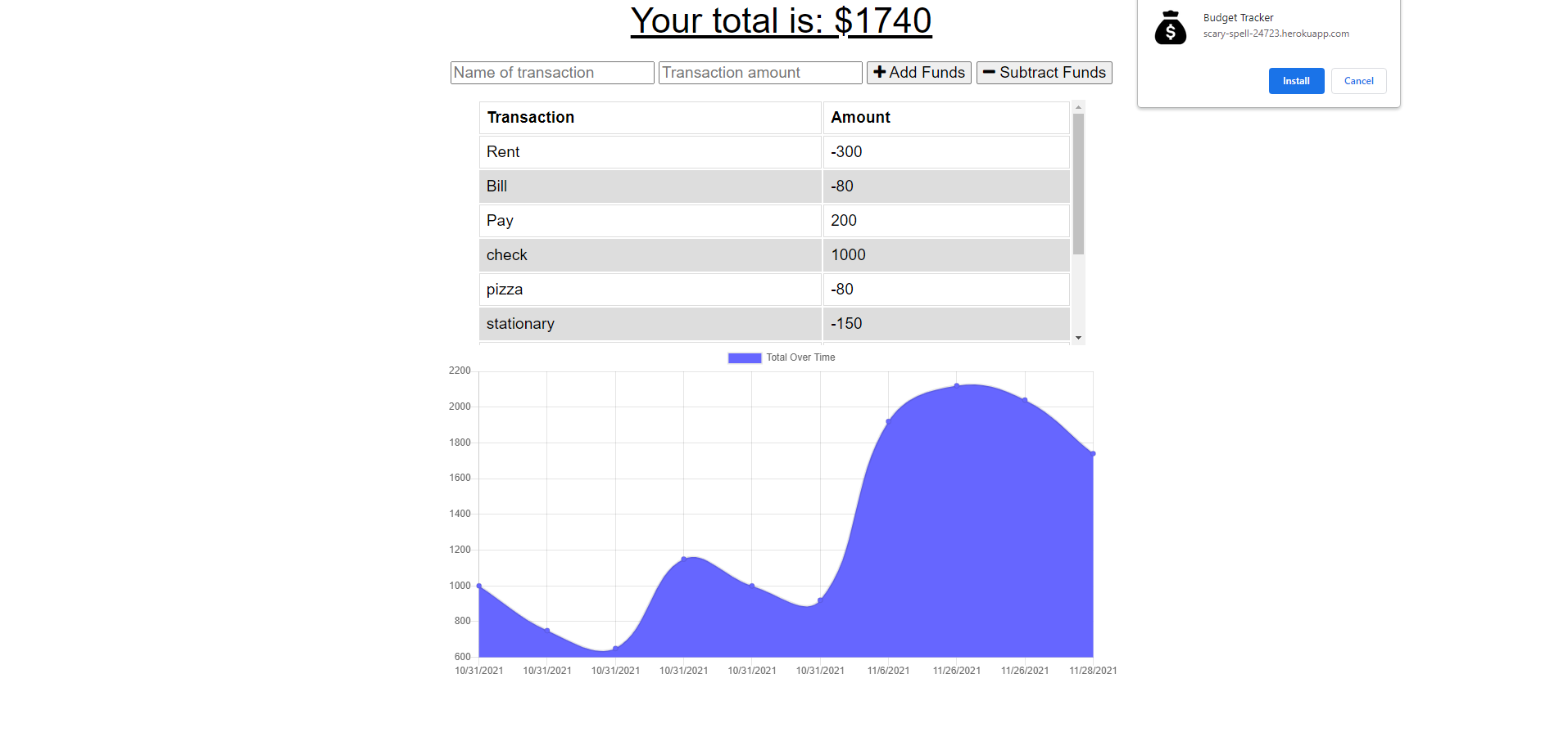 Image of budget tracker website